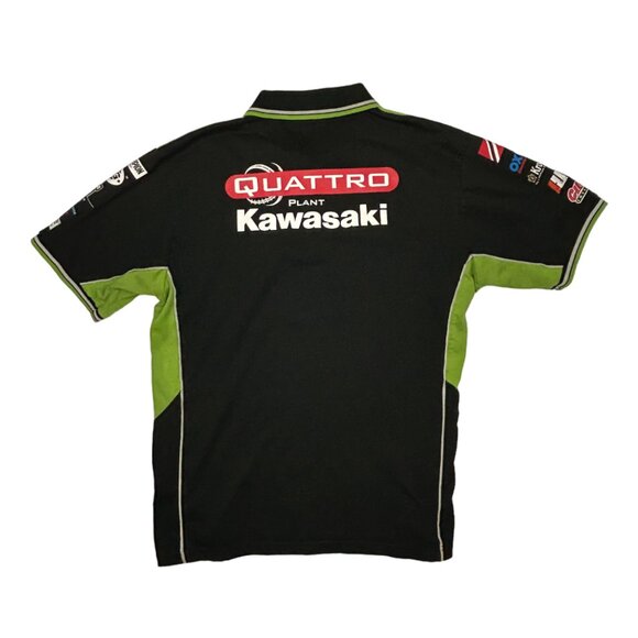 Kawasaki Quattro Plant Official Polo Shirt Men L Racing Motorcycle Black Green - Picture 2 of 13